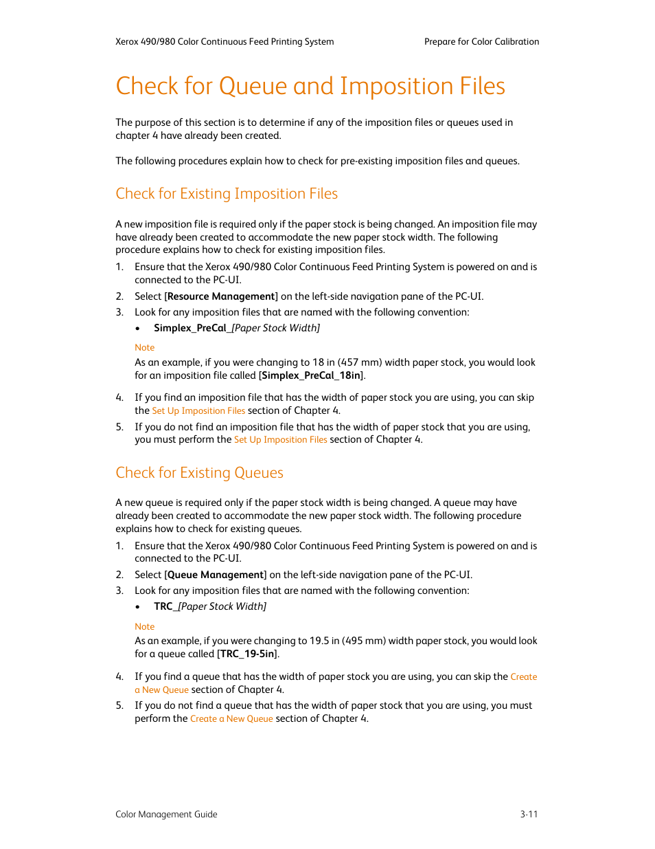 Check for queue and imposition files, Check for existing imposition files, Check for existing queues | Check for queue and imposition files -11 | Xerox COLOR 490 User Manual | Page 39 / 102