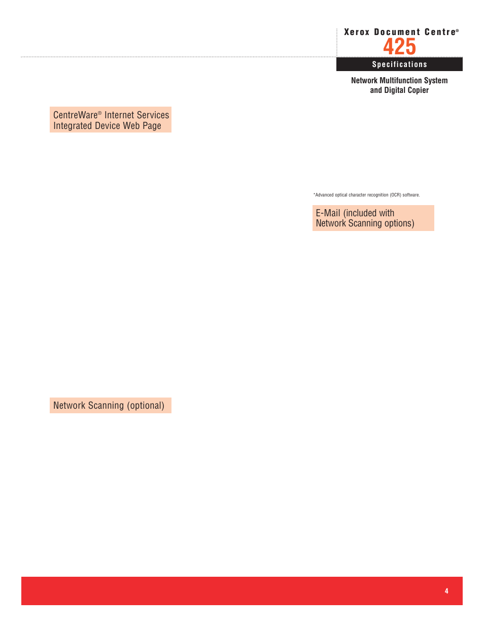 Centreware, Internet services integrated device web page, Network scanning (optional) | E-mail (included with network scanning options) | Xerox DOCUMENT CENTRE 425 User Manual | Page 4 / 9