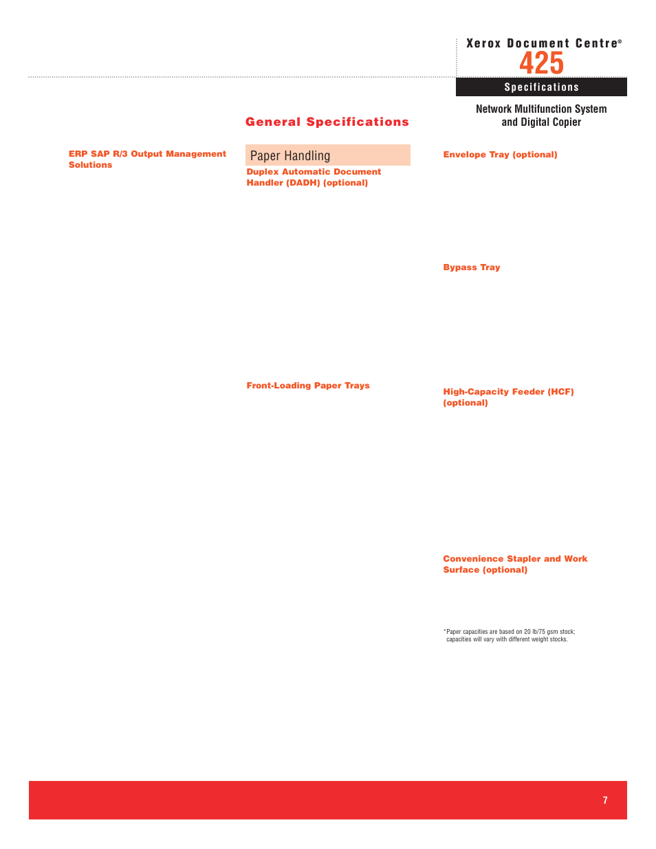 Paper handling | Xerox DOCUMENT CENTRE 425 User Manual | Page 7 / 9