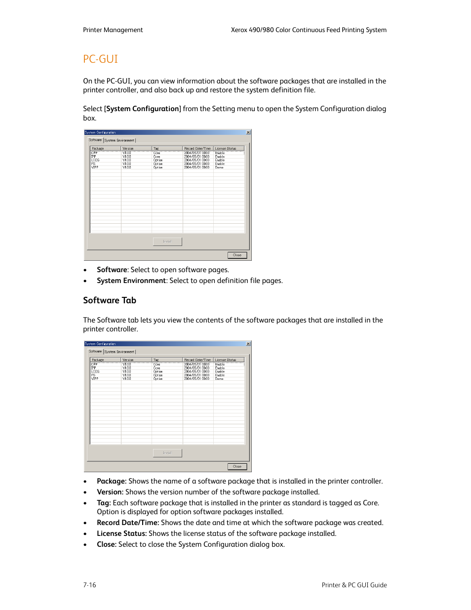 Pc-gui, Pc-gui -16, Software tab -16 | Xerox 490 User Manual | Page 106 / 262