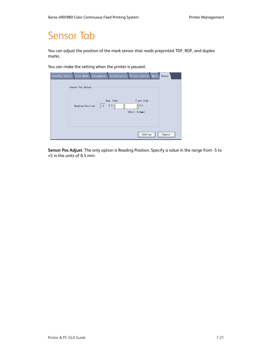Sensor tab, Sensor tab -21 | Xerox 490 User Manual | Page 111 / 262