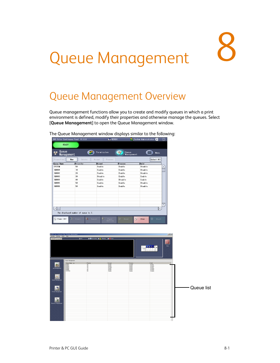 Queue management, Queue management overview, Queue management -1 | Queue management overview -1 | Xerox 490 User Manual | Page 113 / 262
