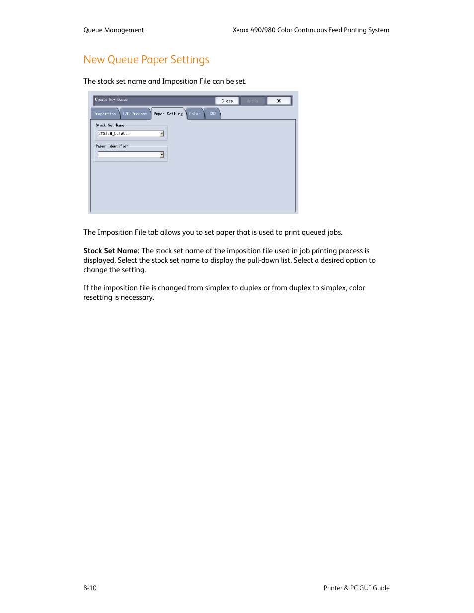 New queue paper settings, New queue paper settings -10 | Xerox 490 User Manual | Page 122 / 262