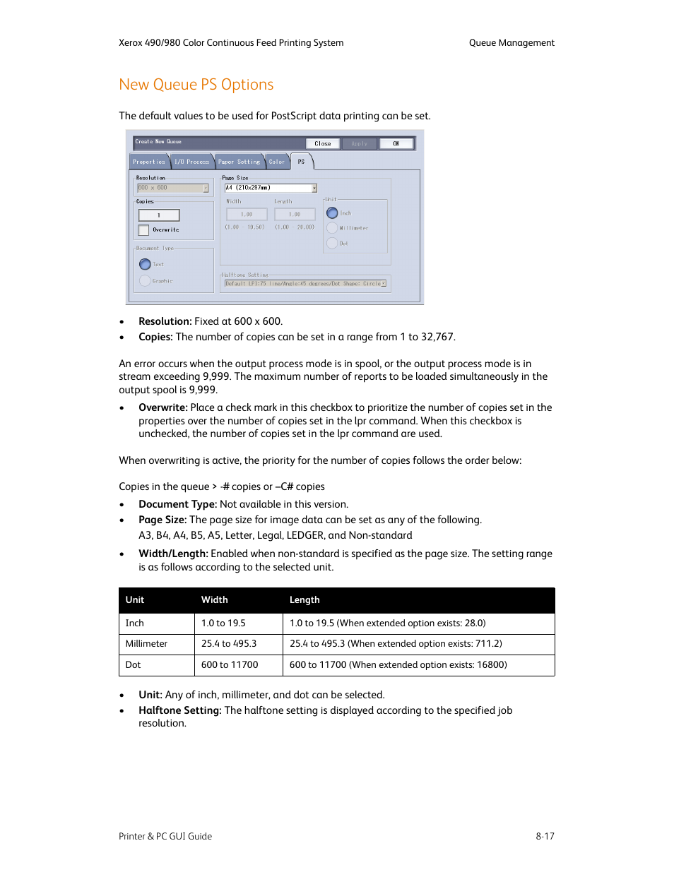 New queue ps options, New queue ps options -17 | Xerox 490 User Manual | Page 129 / 262