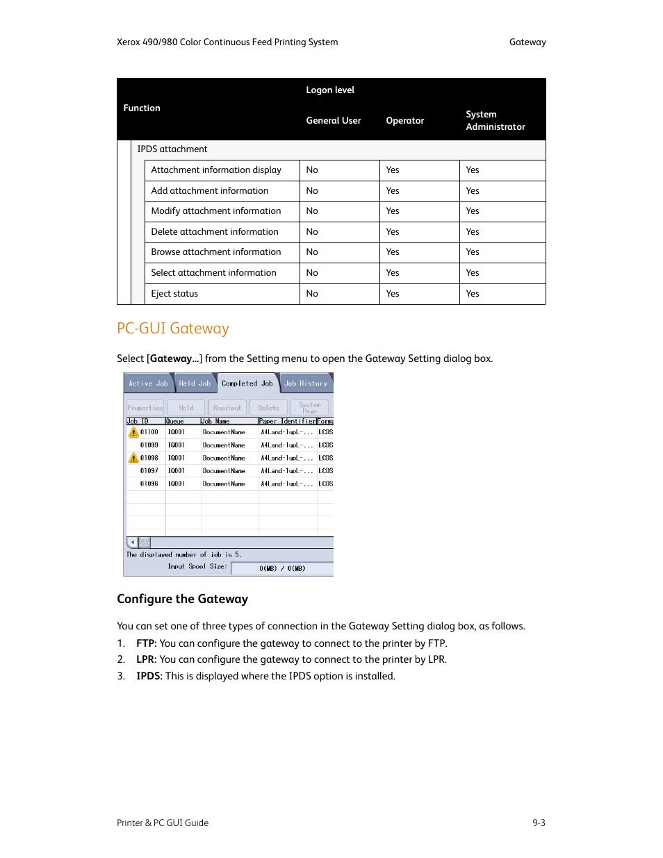 Pc-gui gateway, Pc-gui gateway -3, Configure the gateway -3 | Configure the gateway | Xerox 490 User Manual | Page 137 / 262