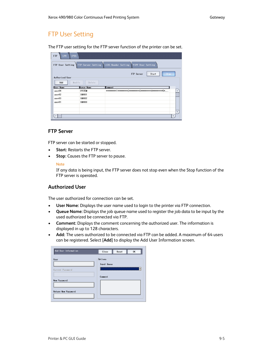 Ftp user setting, Ftp user setting -5, Ftp server -5 authorized user -5 | Xerox 490 User Manual | Page 139 / 262