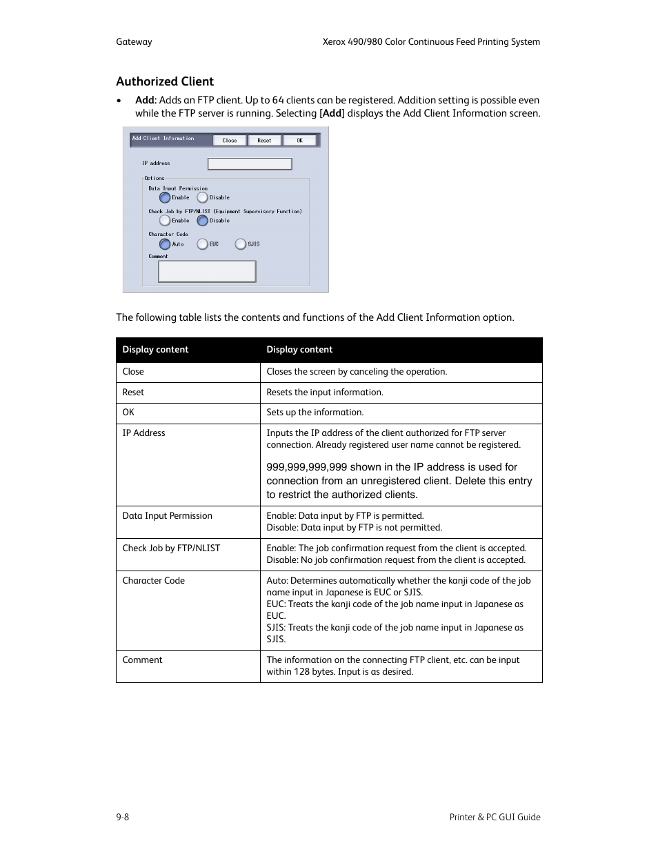 Authorized client -8, Authorized client | Xerox 490 User Manual | Page 142 / 262