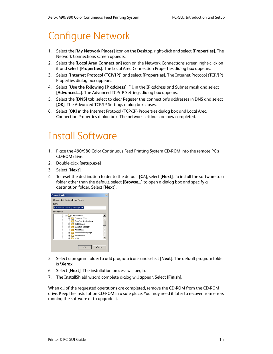 Configure network, Install software, Configure network -3 install software -3 | Xerox 490 User Manual | Page 15 / 262
