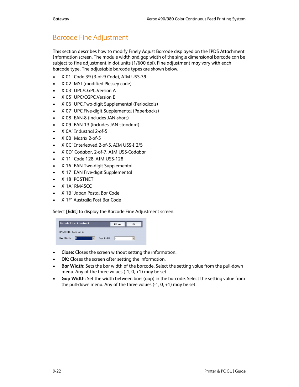 Barcode fine adjustment, Barcode fine adjustment -22 | Xerox 490 User Manual | Page 156 / 262