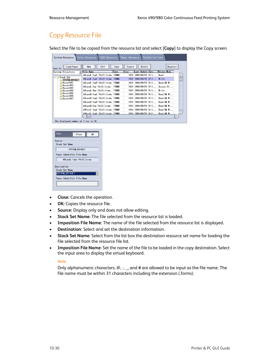 Copy resource file, Copy resource file -30 | Xerox 490 User Manual | Page 186 / 262