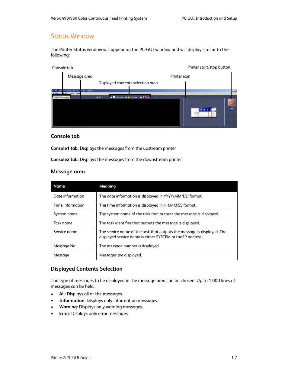 Status window, Status window -7 | Xerox 490 User Manual | Page 19 / 262