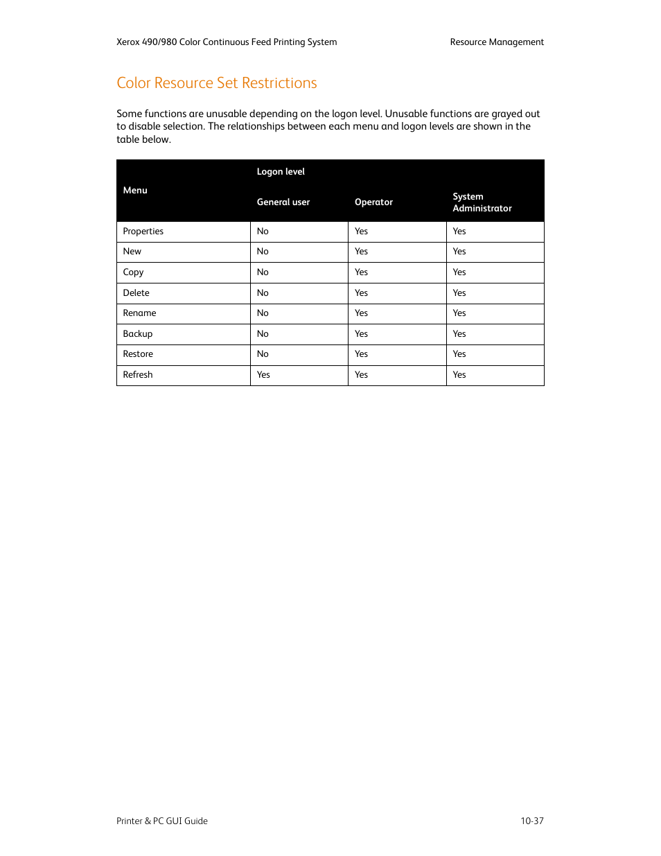 Color resource set restrictions, Color resource set restrictions -37 | Xerox 490 User Manual | Page 193 / 262