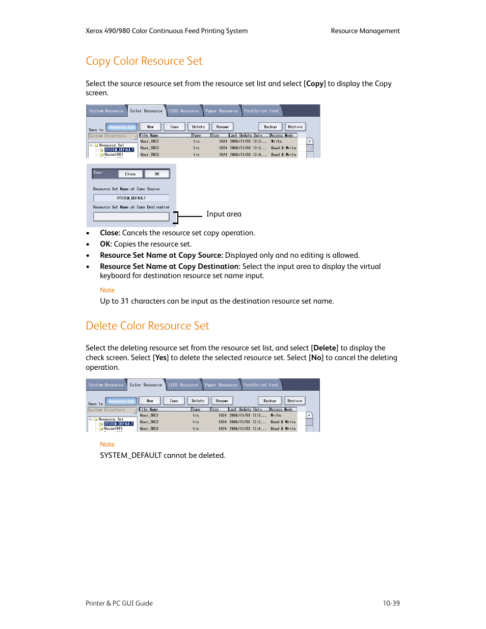 Copy color resource set, Delete color resource set | Xerox 490 User Manual | Page 195 / 262