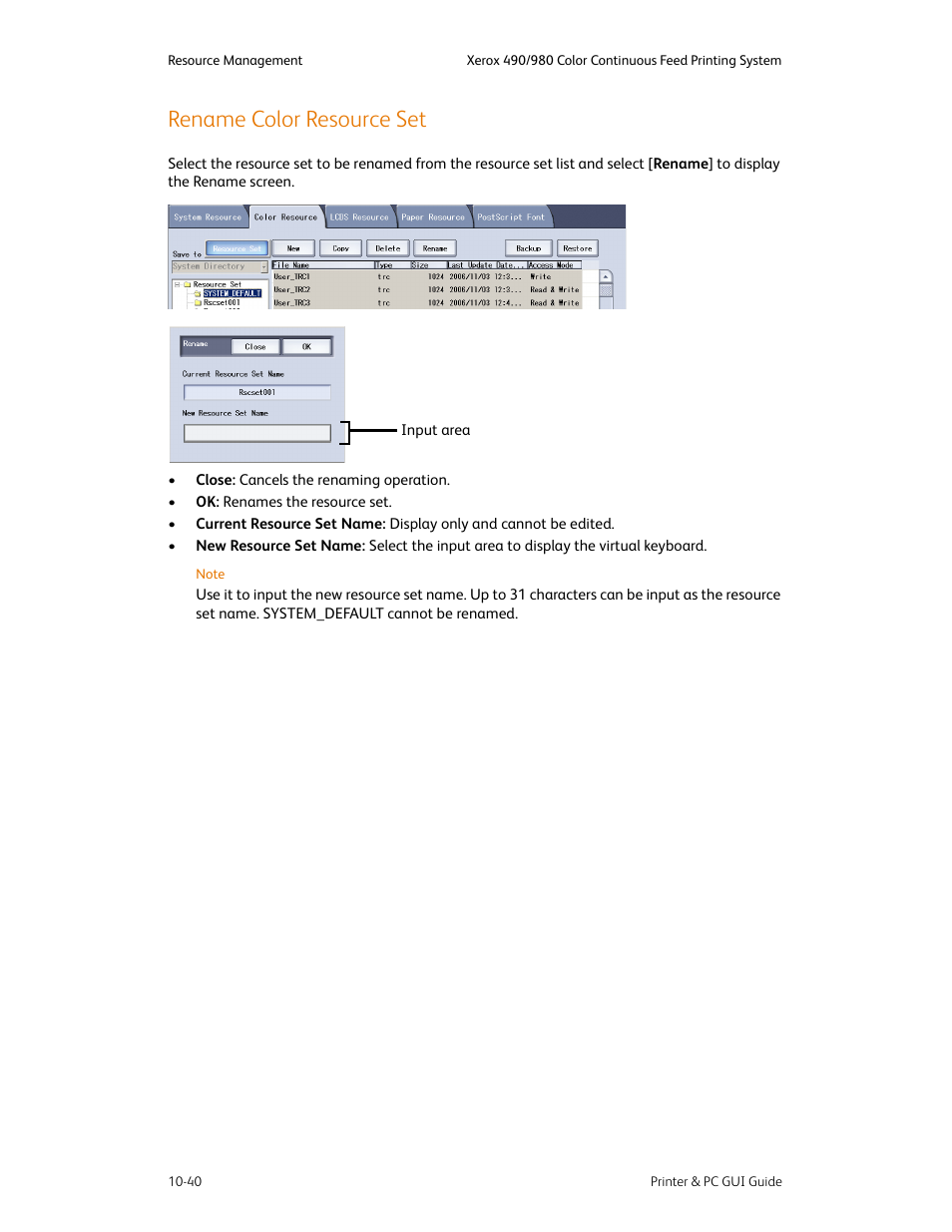 Rename color resource set, Rename color resource set -40 | Xerox 490 User Manual | Page 196 / 262