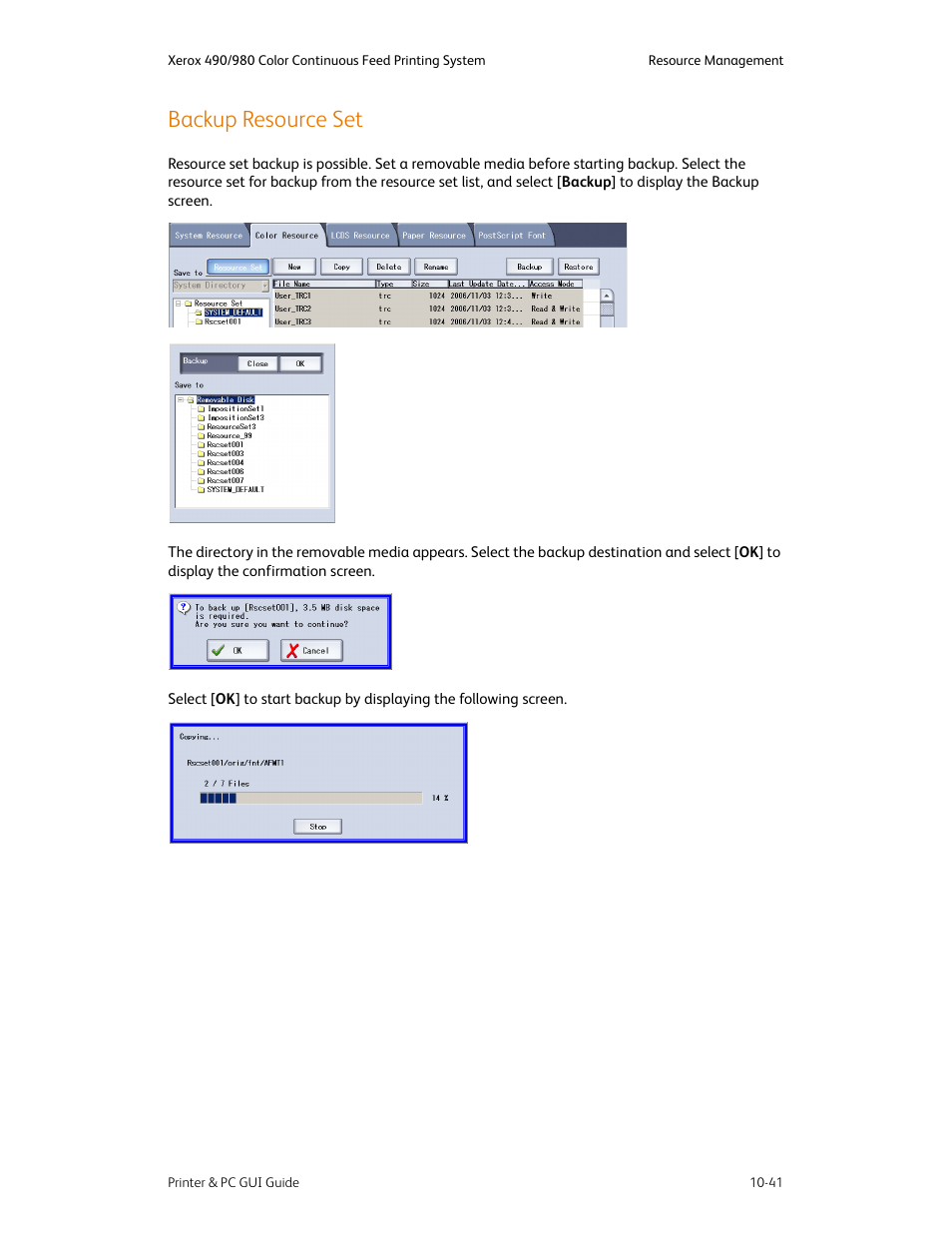 Backup resource set, Backup resource set -41 | Xerox 490 User Manual | Page 197 / 262
