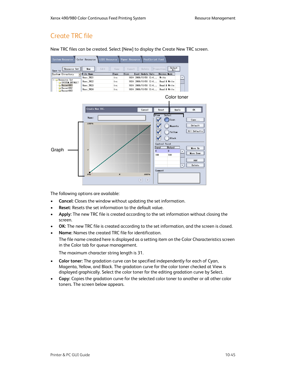 Create trc file, Create trc file -45 | Xerox 490 User Manual | Page 201 / 262