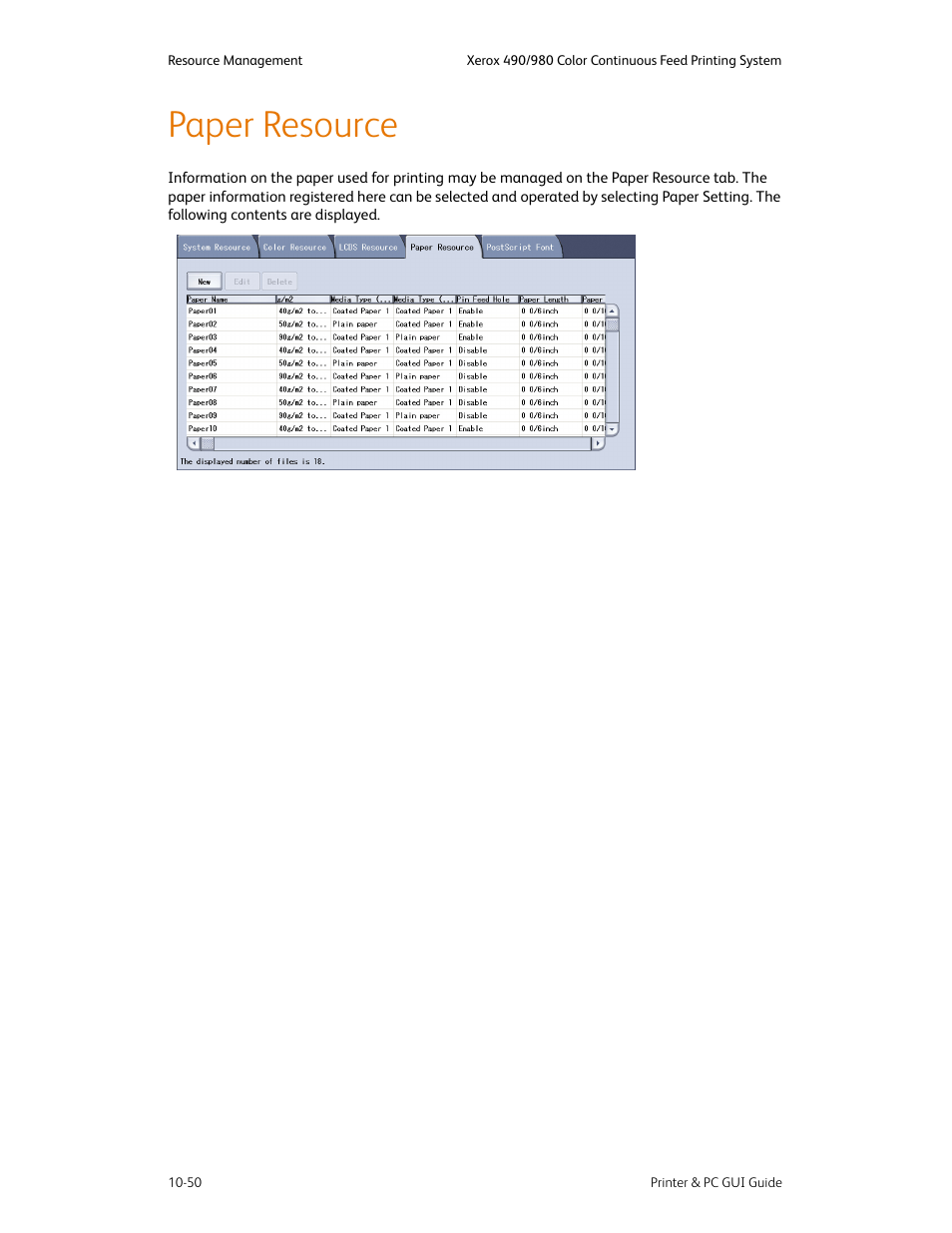 Paper resource, Paper resource -50 | Xerox 490 User Manual | Page 206 / 262