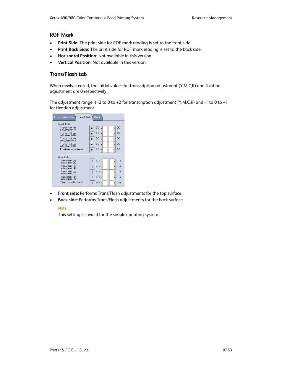 Rof mark -53 trans/flash tab -53 | Xerox 490 User Manual | Page 209 / 262