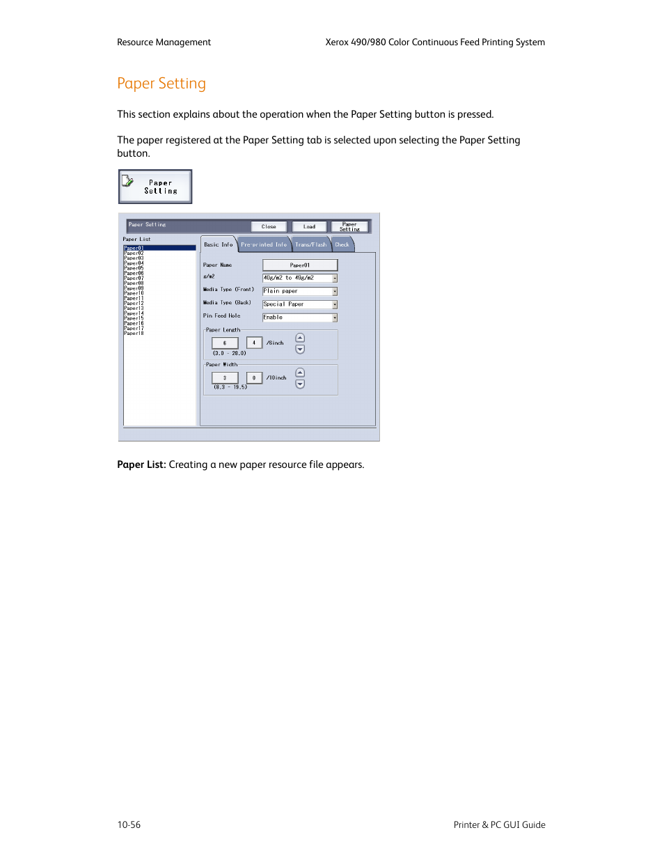 Paper setting, Paper setting -56 | Xerox 490 User Manual | Page 212 / 262