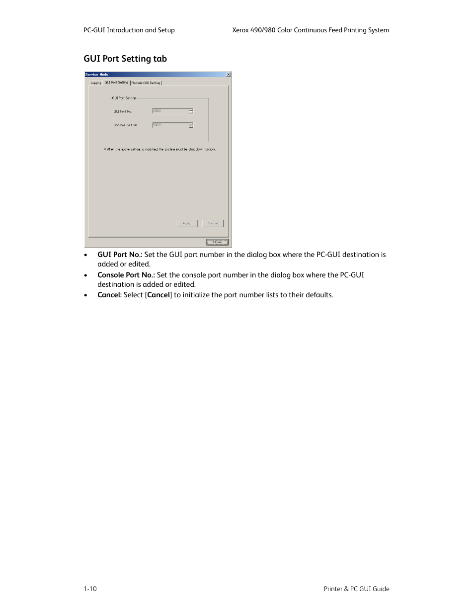 Gui port setting tab -10 | Xerox 490 User Manual | Page 22 / 262