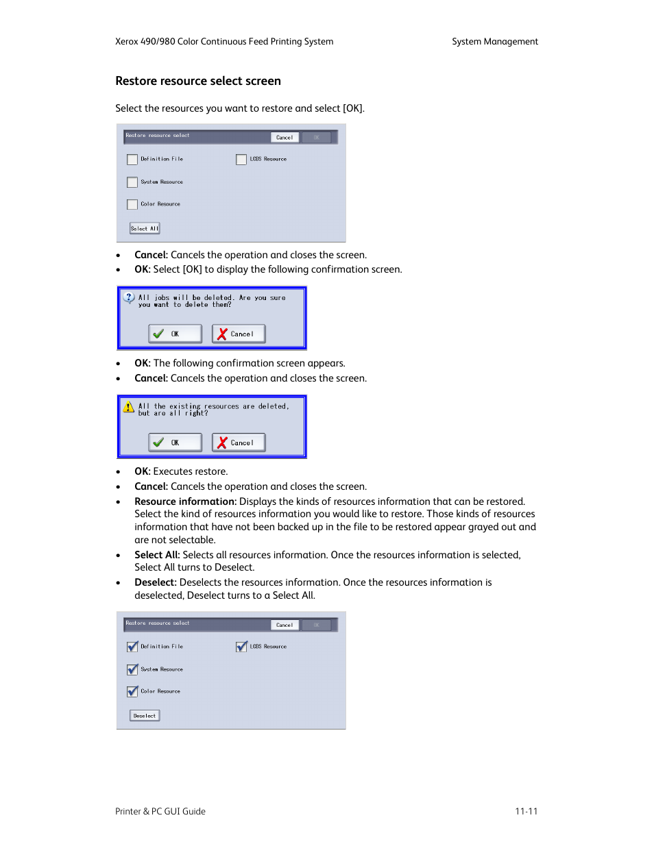 Restore resource select screen -11 | Xerox 490 User Manual | Page 227 / 262