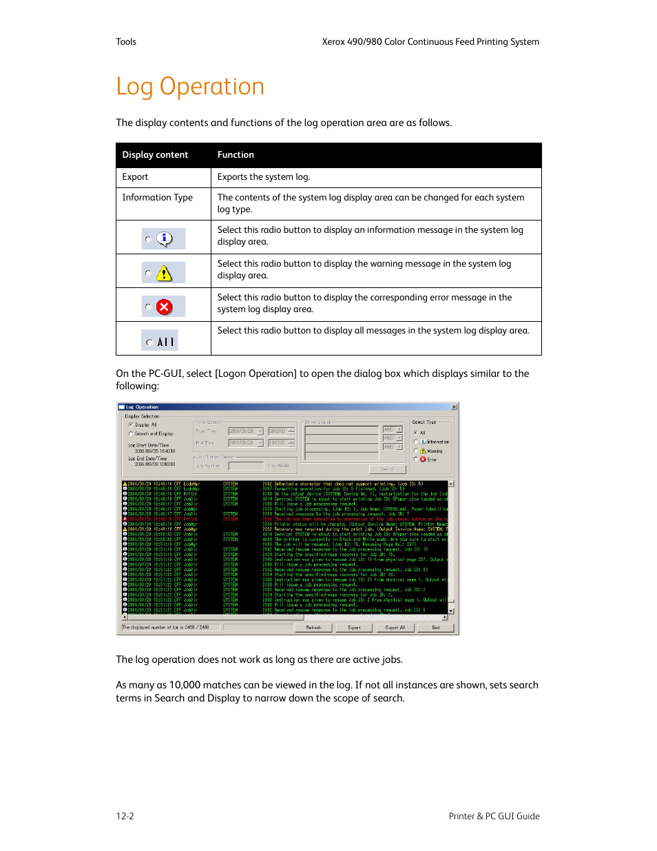 Log operation, Log operation -2 | Xerox 490 User Manual | Page 230 / 262