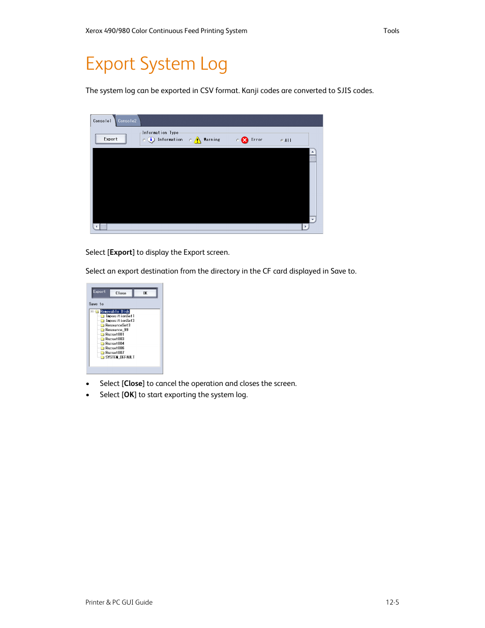 Export system log, Export system log -5 | Xerox 490 User Manual | Page 233 / 262