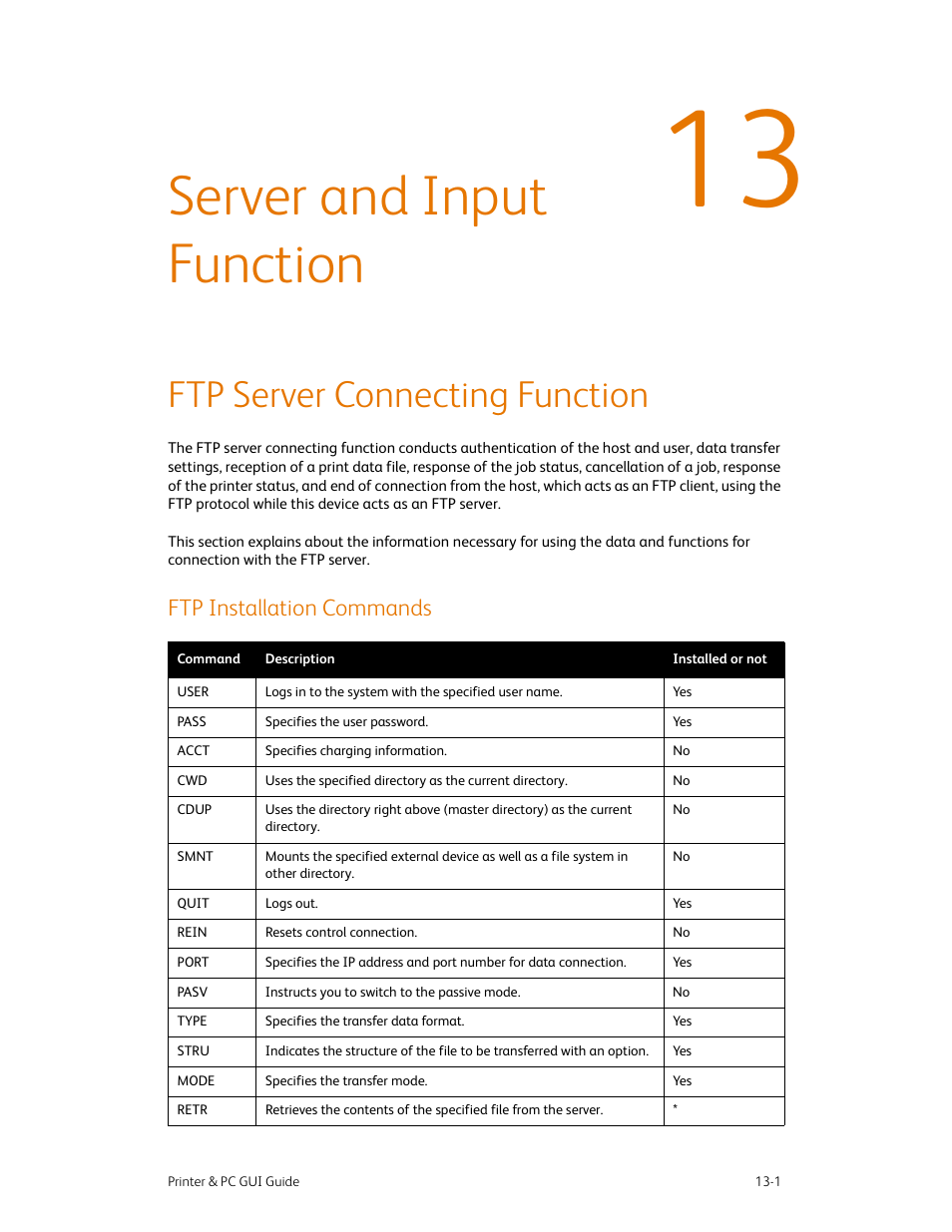 Server and input function, Ftp server connecting function, Ftp installation commands | Server and input function -1, Ftp server connecting function -1, Ftp installation commands -1 | Xerox 490 User Manual | Page 235 / 262