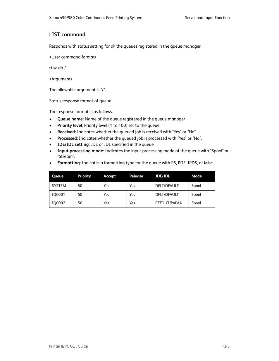 List command -5, List command | Xerox 490 User Manual | Page 239 / 262