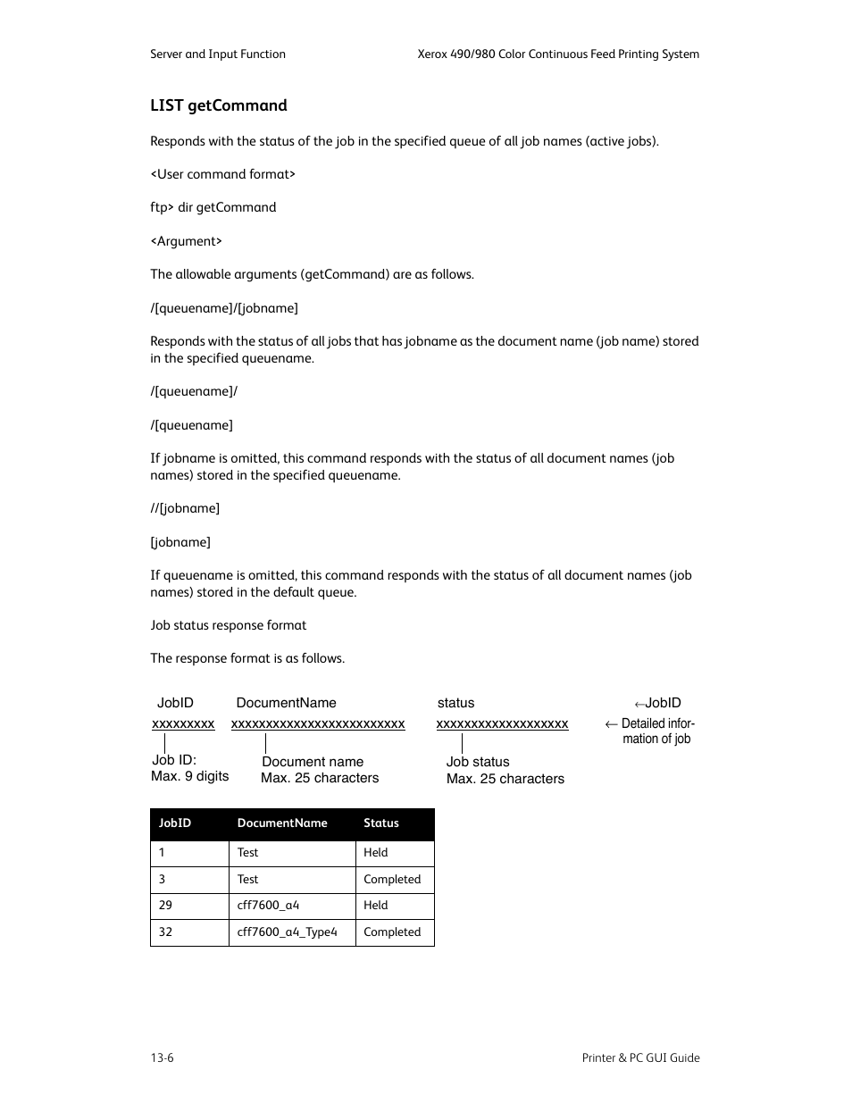 List getcommand -6 | Xerox 490 User Manual | Page 240 / 262