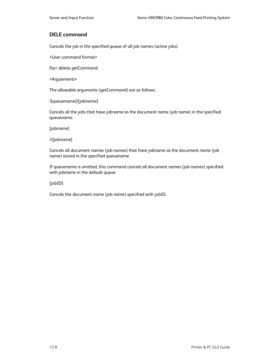 Dele command -8 | Xerox 490 User Manual | Page 242 / 262
