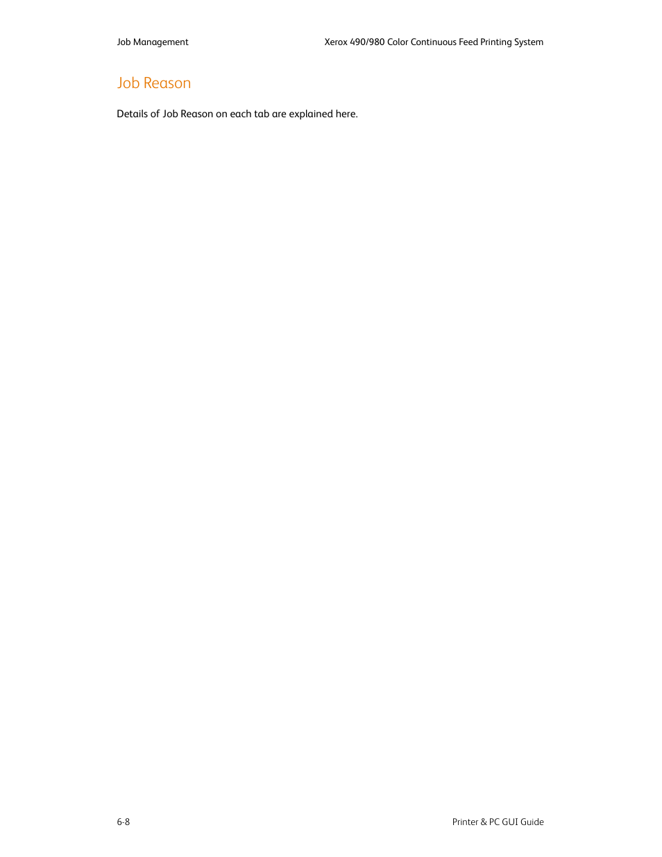 Job reason, Job reason -8 | Xerox 490 User Manual | Page 56 / 262