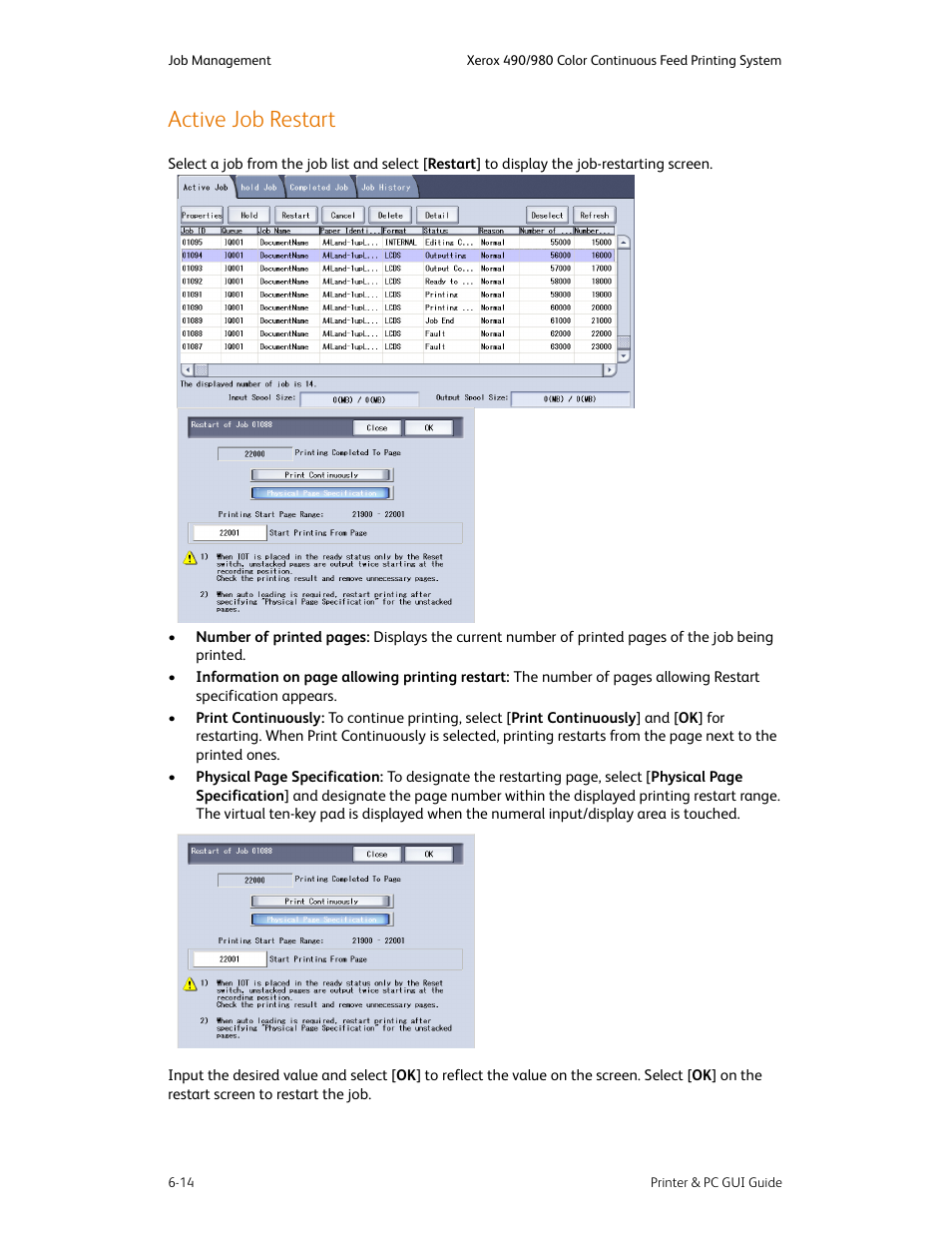 Active job restart, Active job restart -14 | Xerox 490 User Manual | Page 62 / 262
