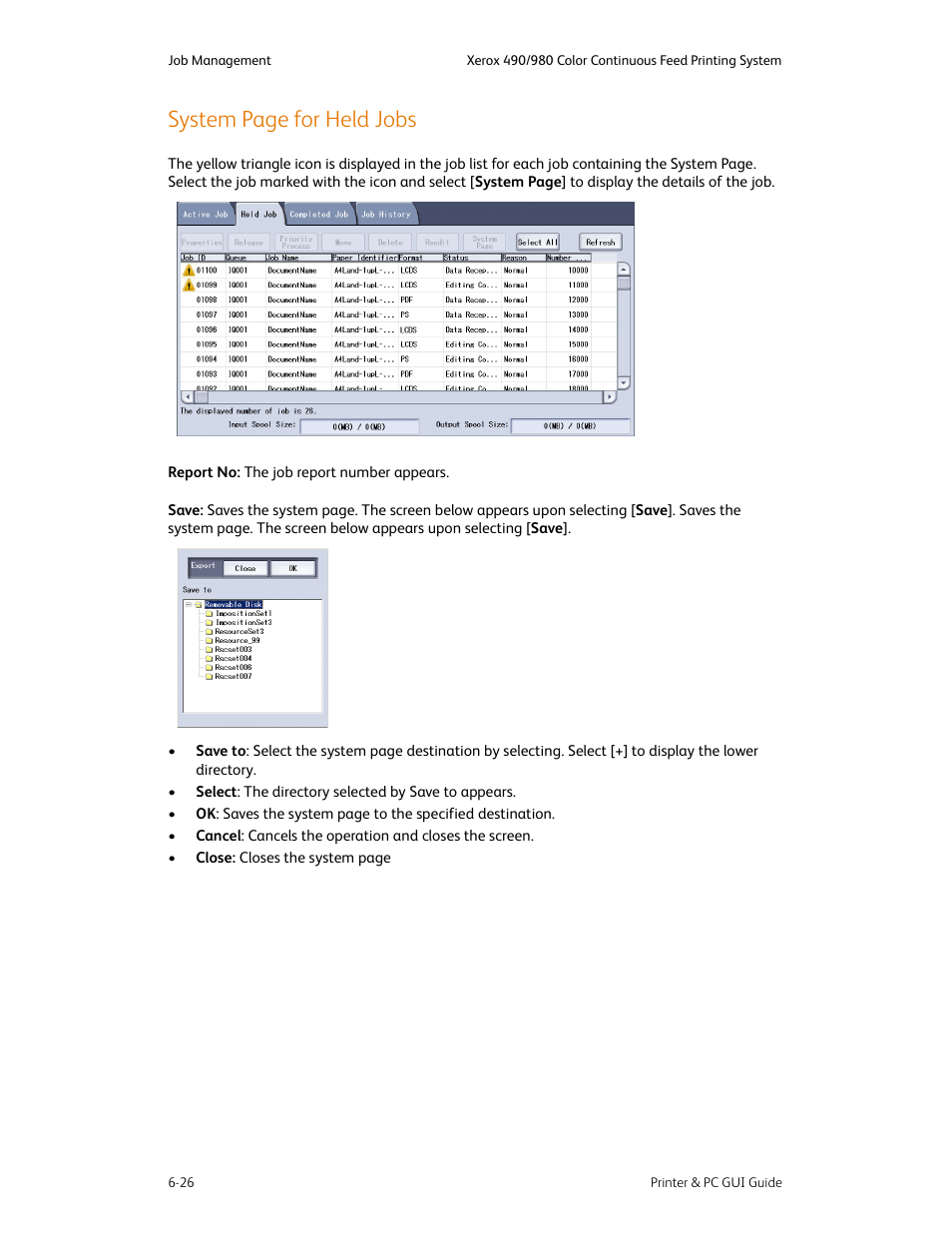 System page for held jobs | Xerox 490 User Manual | Page 74 / 262