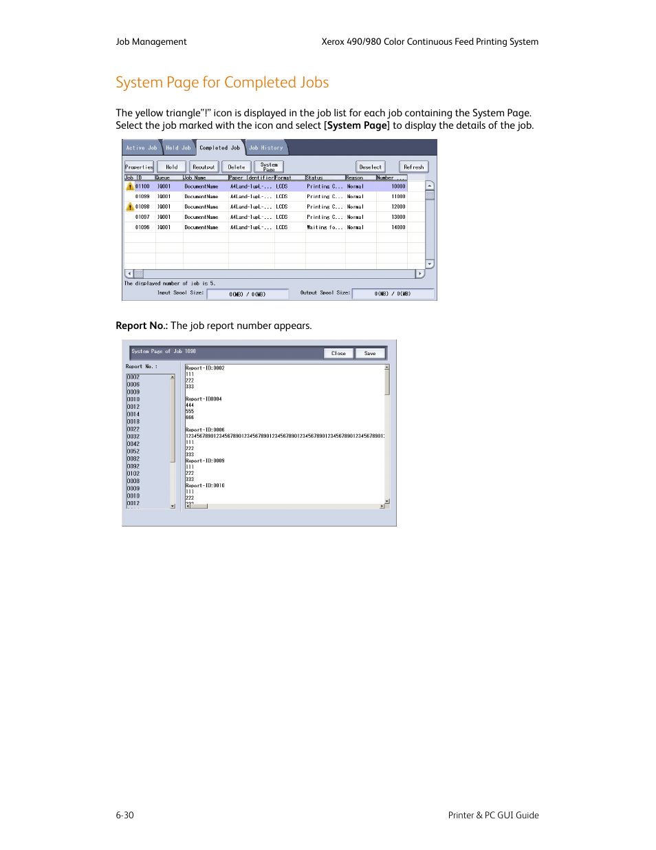 System page for completed jobs | Xerox 490 User Manual | Page 78 / 262