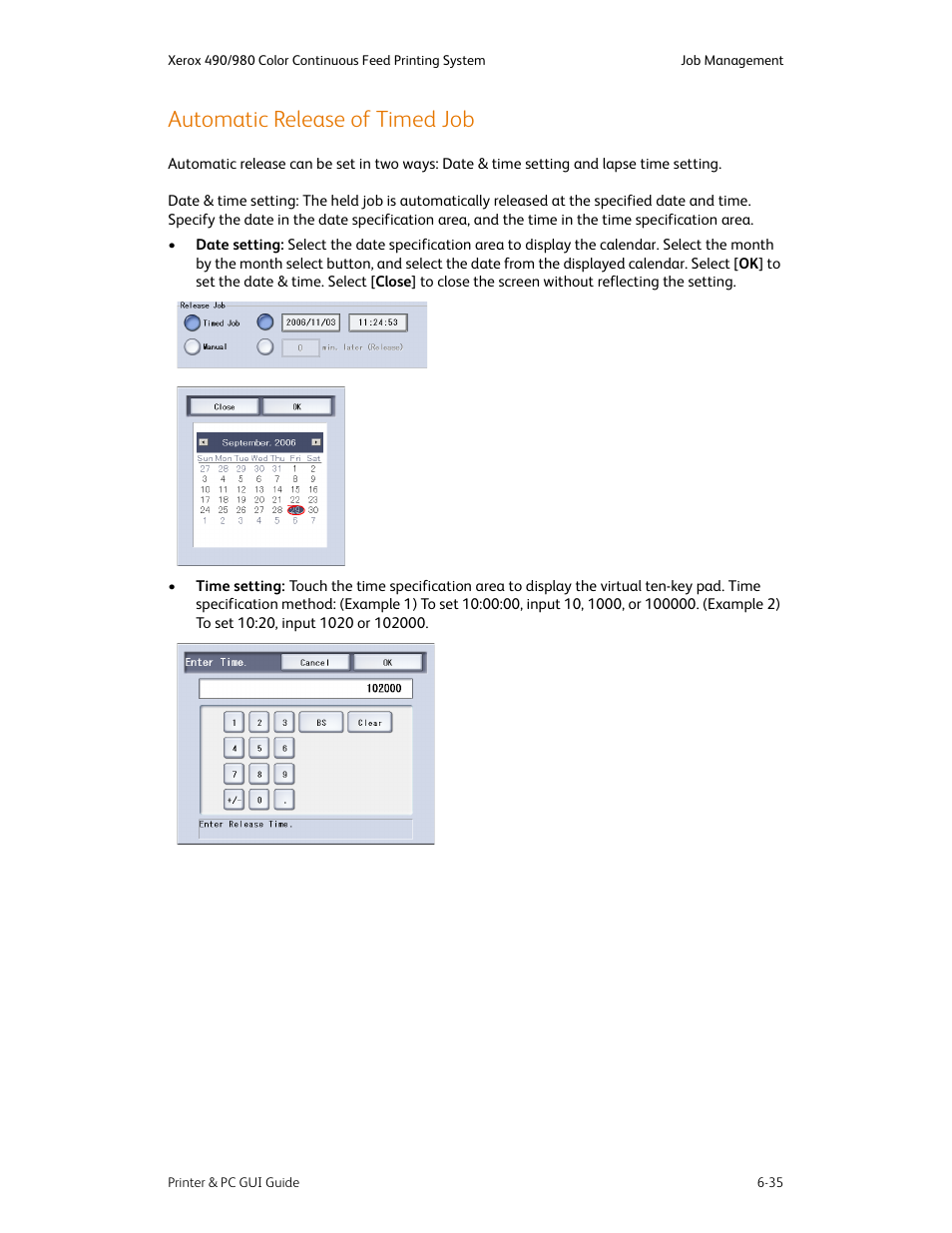 Automatic release of timed job, Automatic release of timed job -35 | Xerox 490 User Manual | Page 83 / 262