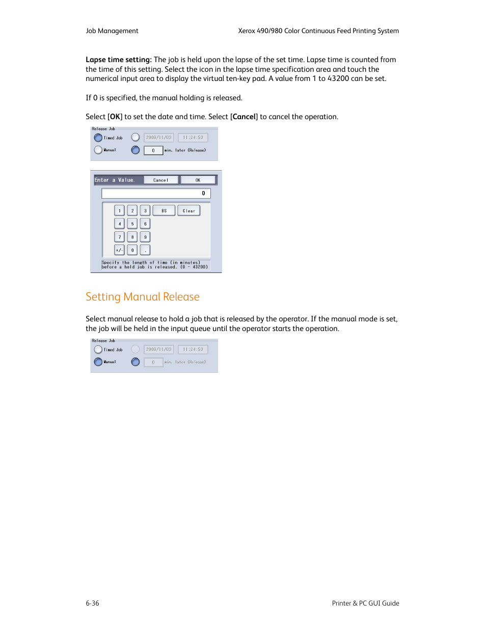 Setting manual release, Setting manual release -36 | Xerox 490 User Manual | Page 84 / 262