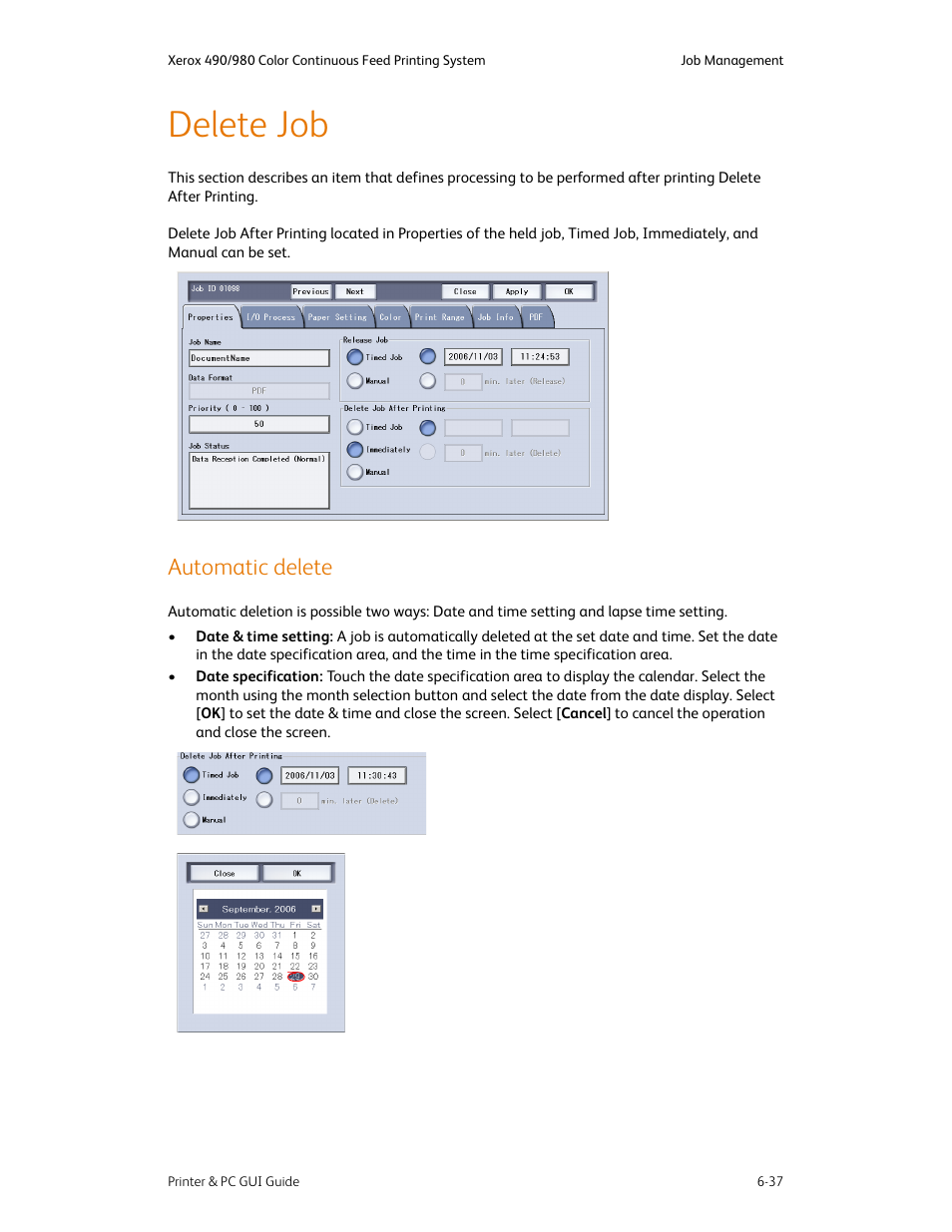 Delete job, Automatic delete, Delete job -37 | Automatic delete -37 | Xerox 490 User Manual | Page 85 / 262