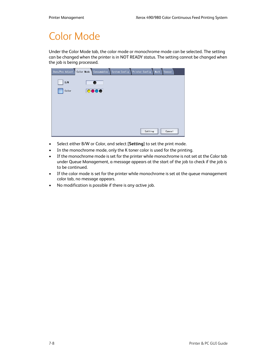 Color mode, Color mode -8 | Xerox 490 User Manual | Page 98 / 262