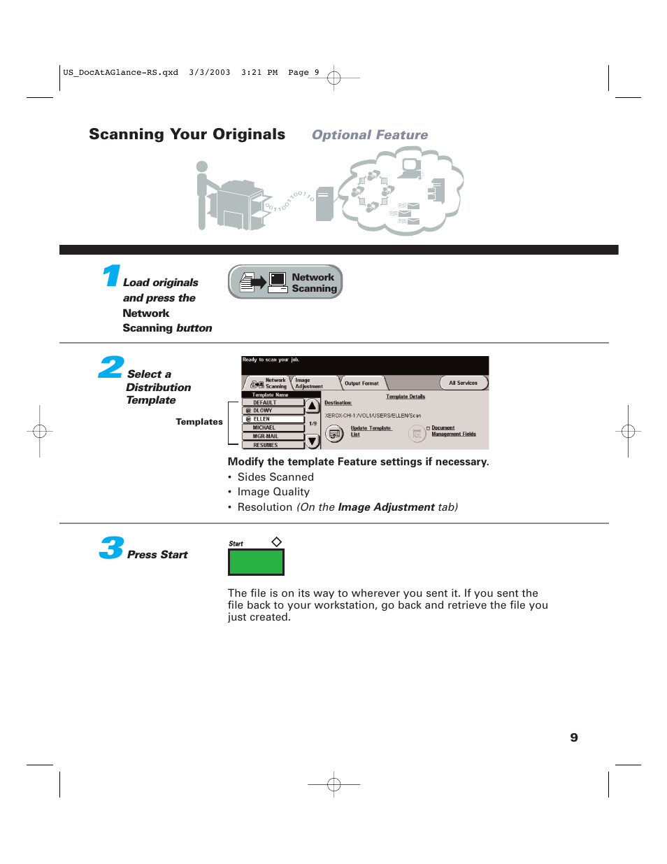 Scanning your originals | Xerox 65 User Manual | Page 11 / 16