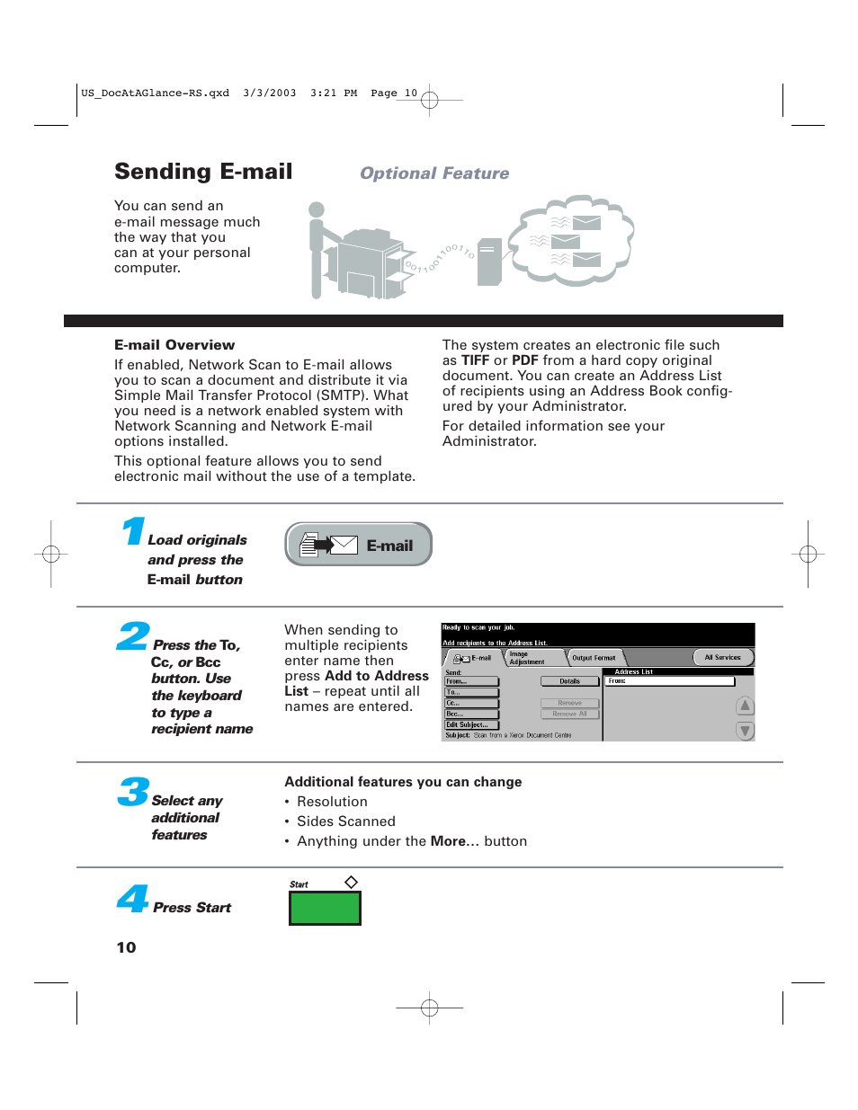 Sending e-mail | Xerox 65 User Manual | Page 12 / 16