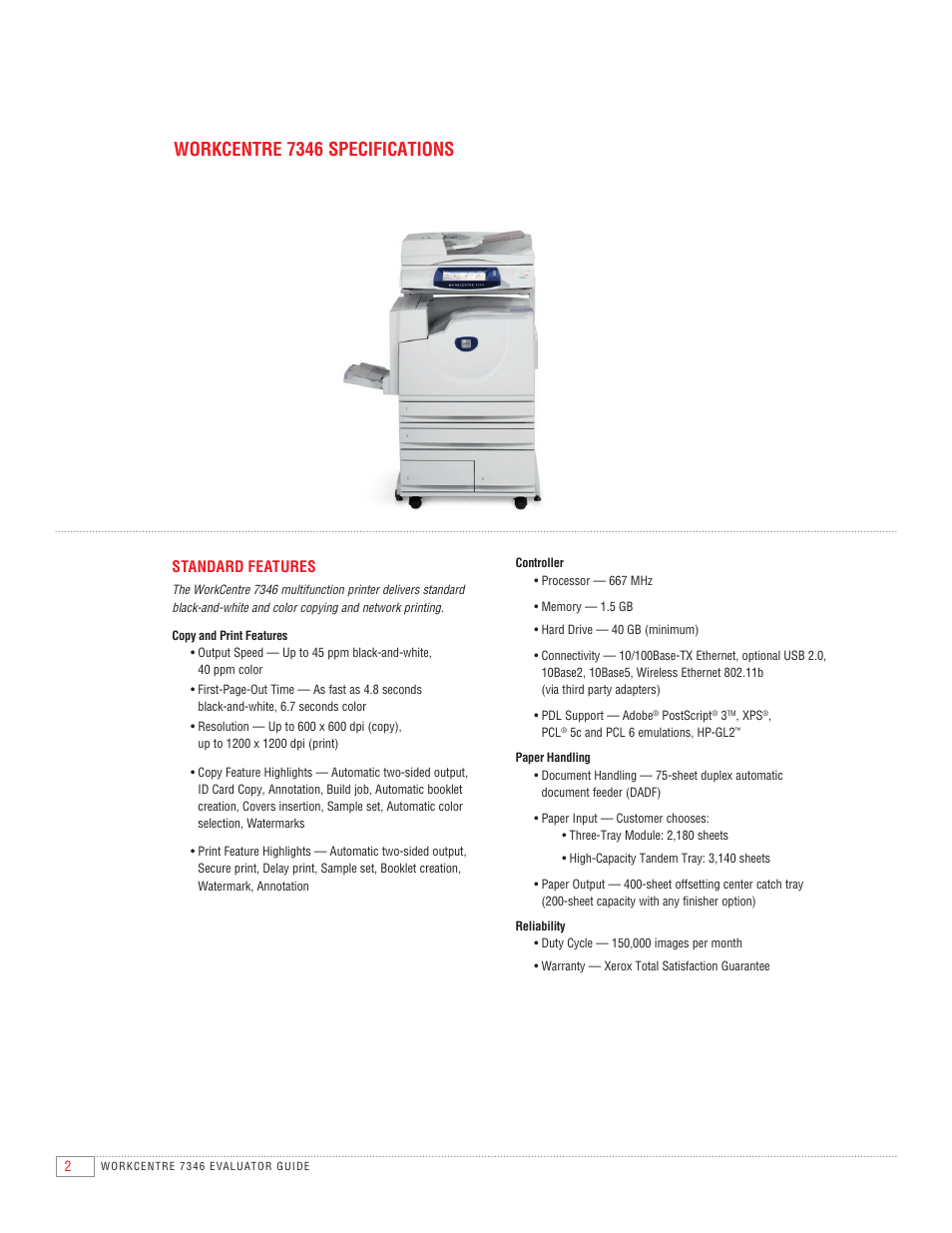 Workcentre 7346 specifications | Xerox 7346 User Manual | Page 4 / 24