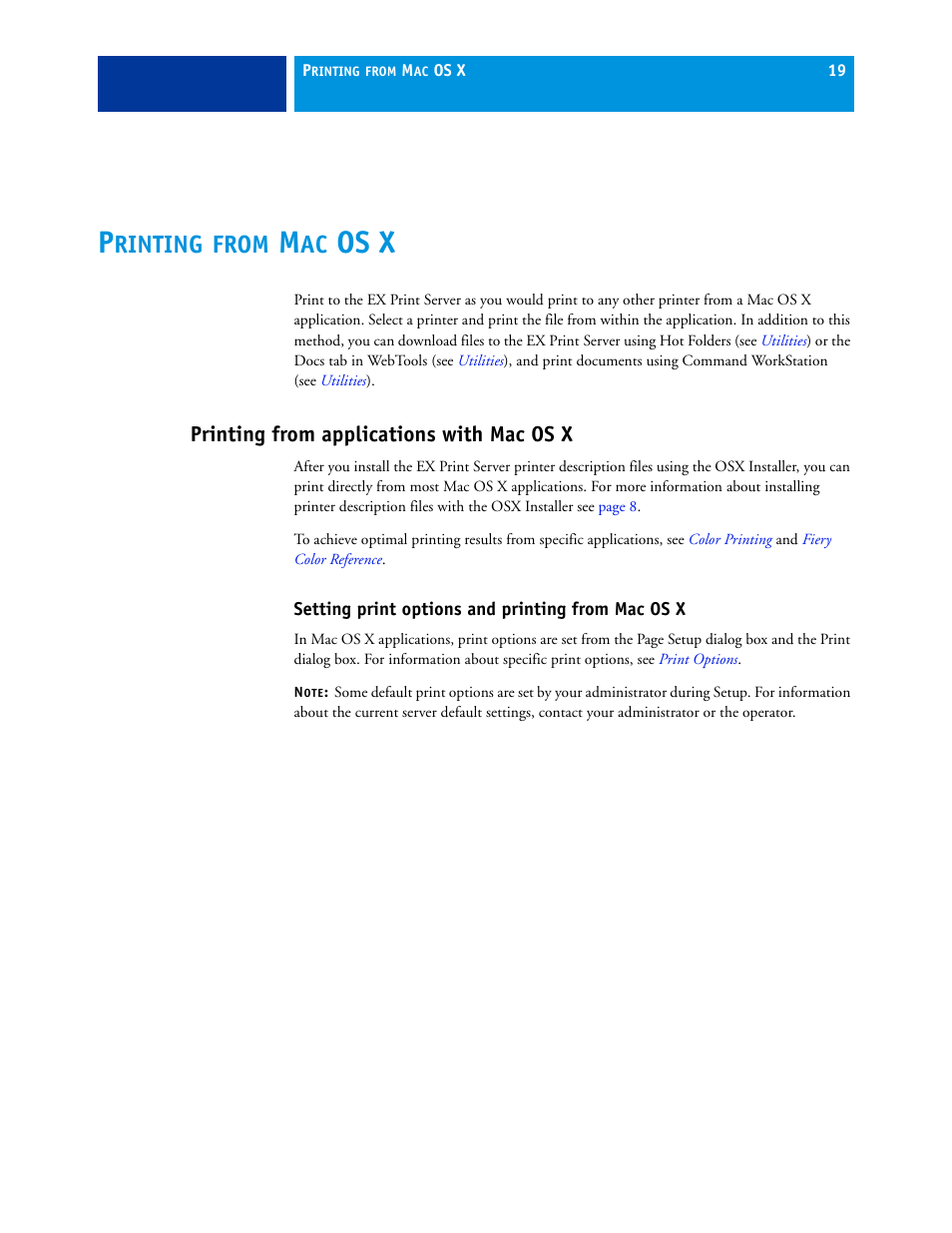 Printing from mac os x, Printing from applications with mac os x, Setting print options and printing from mac os x | Rinting, From, Os x | Xerox 45069888 User Manual | Page 19 / 40