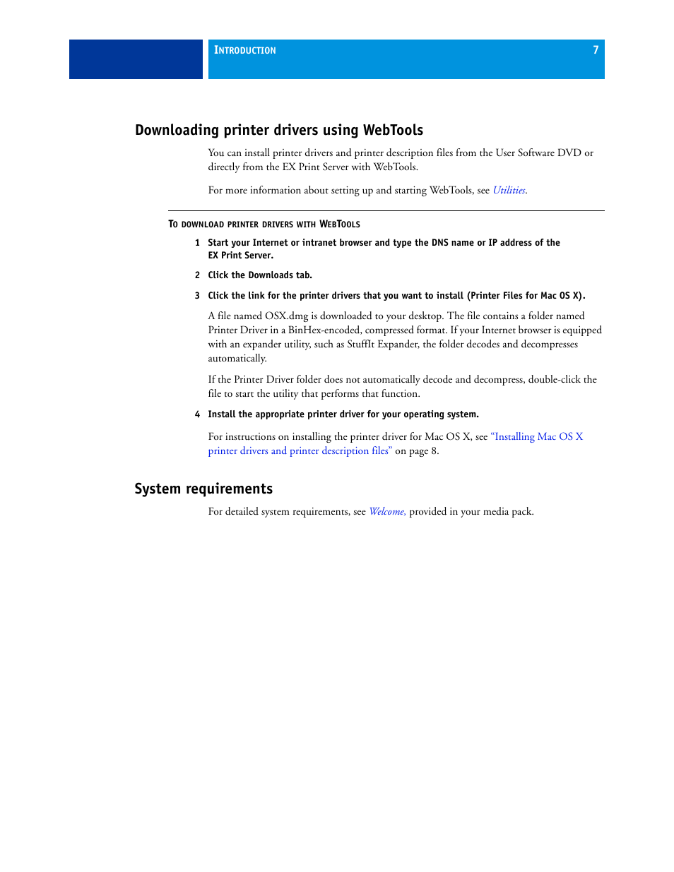 Downloading printer drivers using webtools, System requirements | Xerox 45069888 User Manual | Page 7 / 40