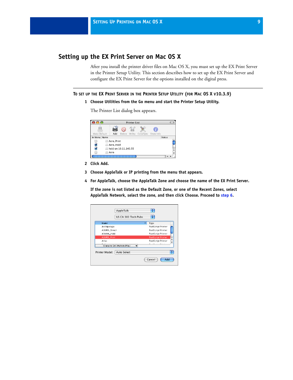 Setting up the ex print server on mac os x | Xerox 45069888 User Manual | Page 9 / 40