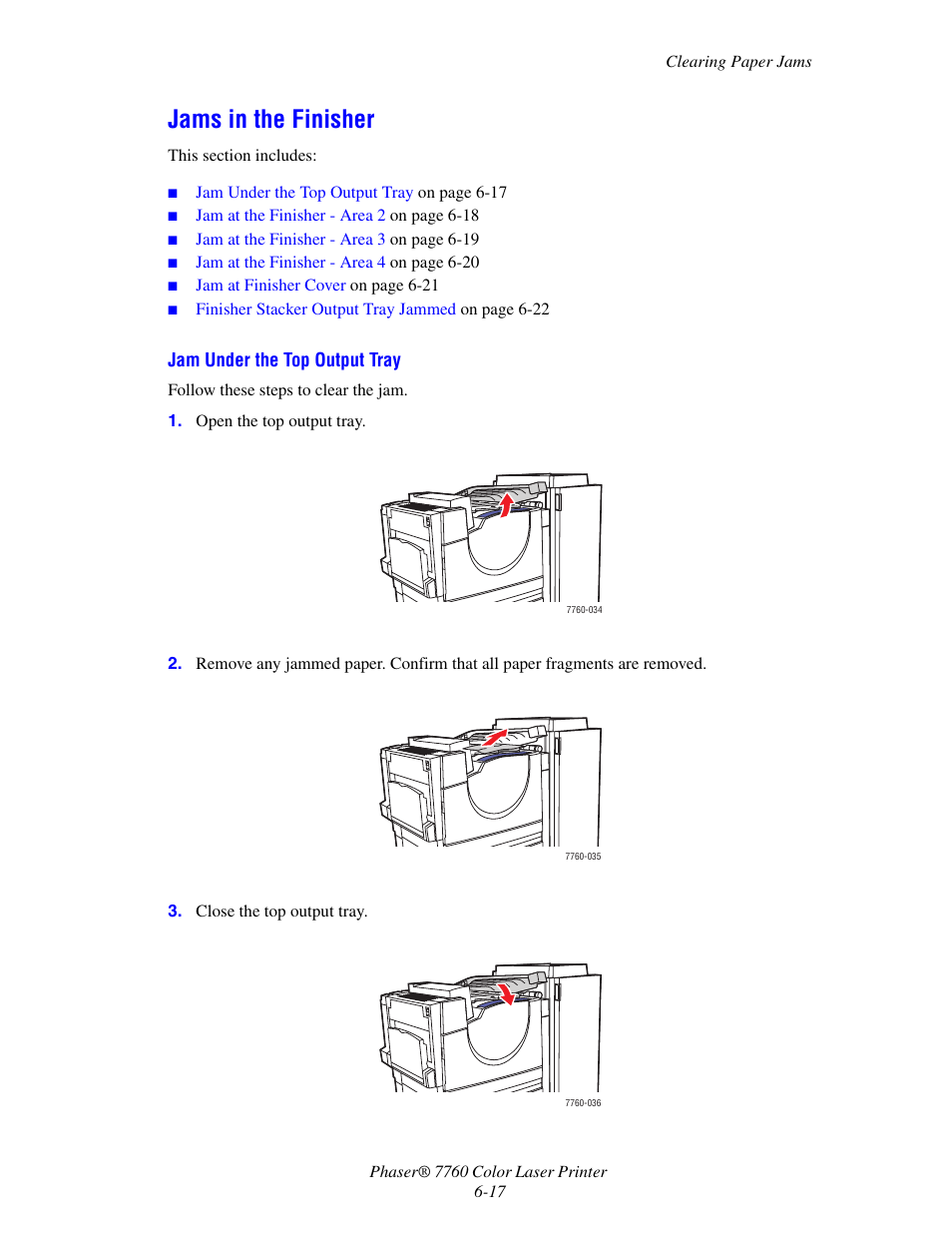 Jams in the finisher, Jams in the finisher -17 | Xerox 7760 User Manual | Page 137 / 158