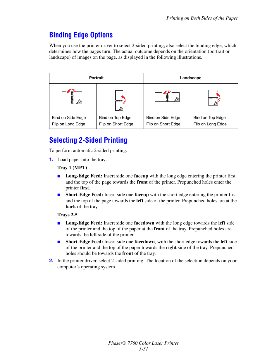 Binding edge options, Selecting 2-sided printing | Xerox 7760 User Manual | Page 66 / 158