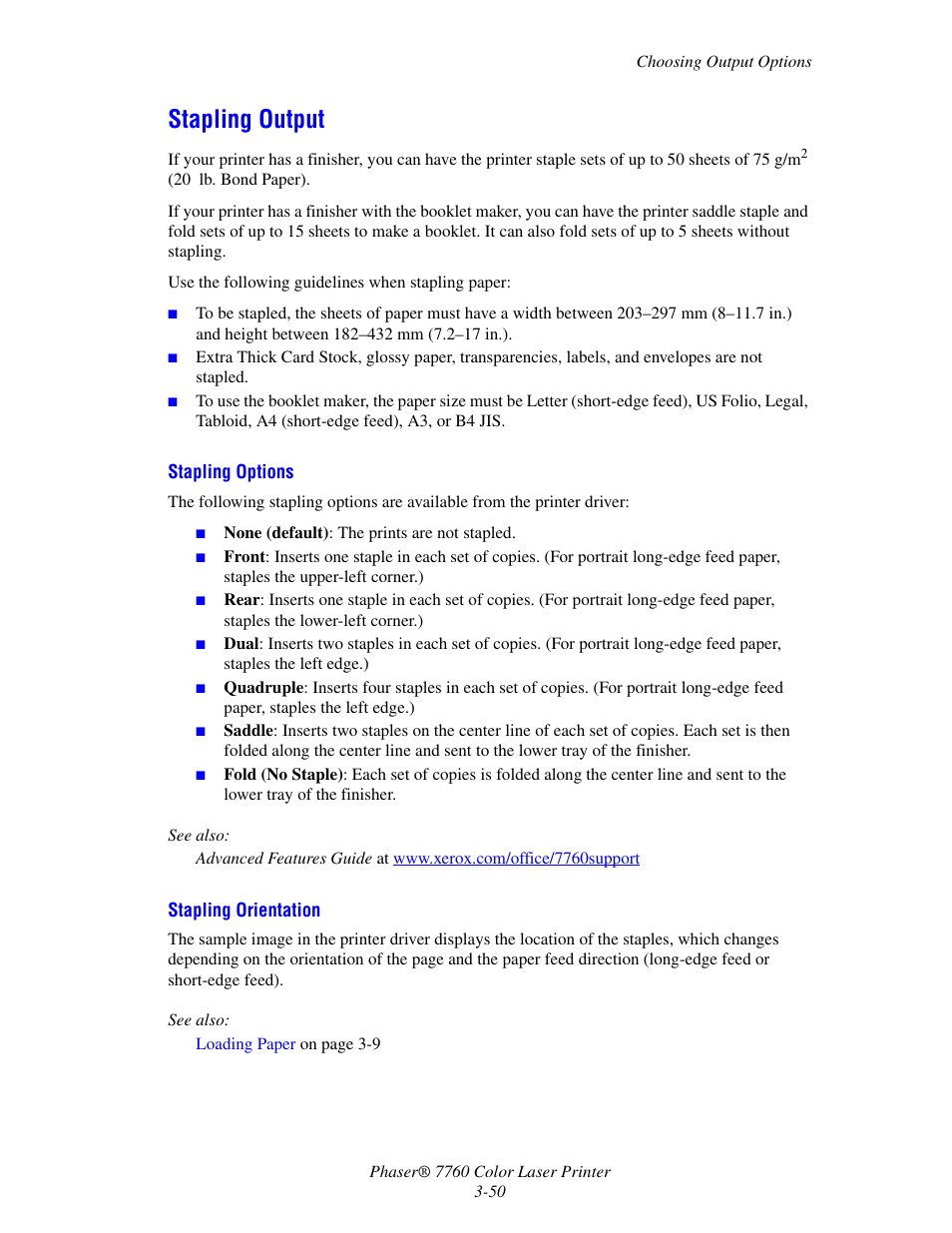 Stapling output, Stapling output -50 | Xerox 7760 User Manual | Page 85 / 158