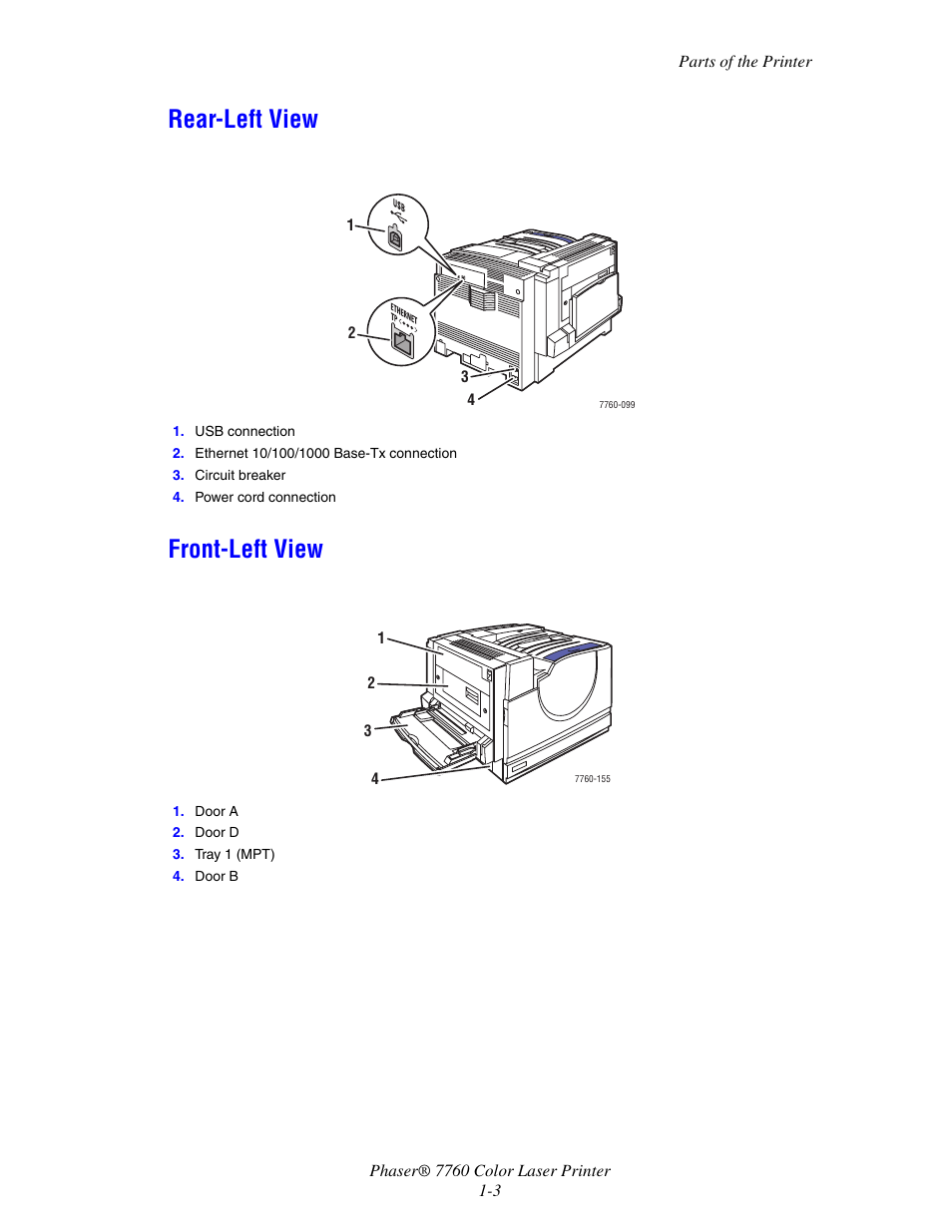 Rear-left view, Front-left view, Rear-left view -3 front-left view -3 | Rear-left view front-left view | Xerox 7760 User Manual | Page 9 / 158