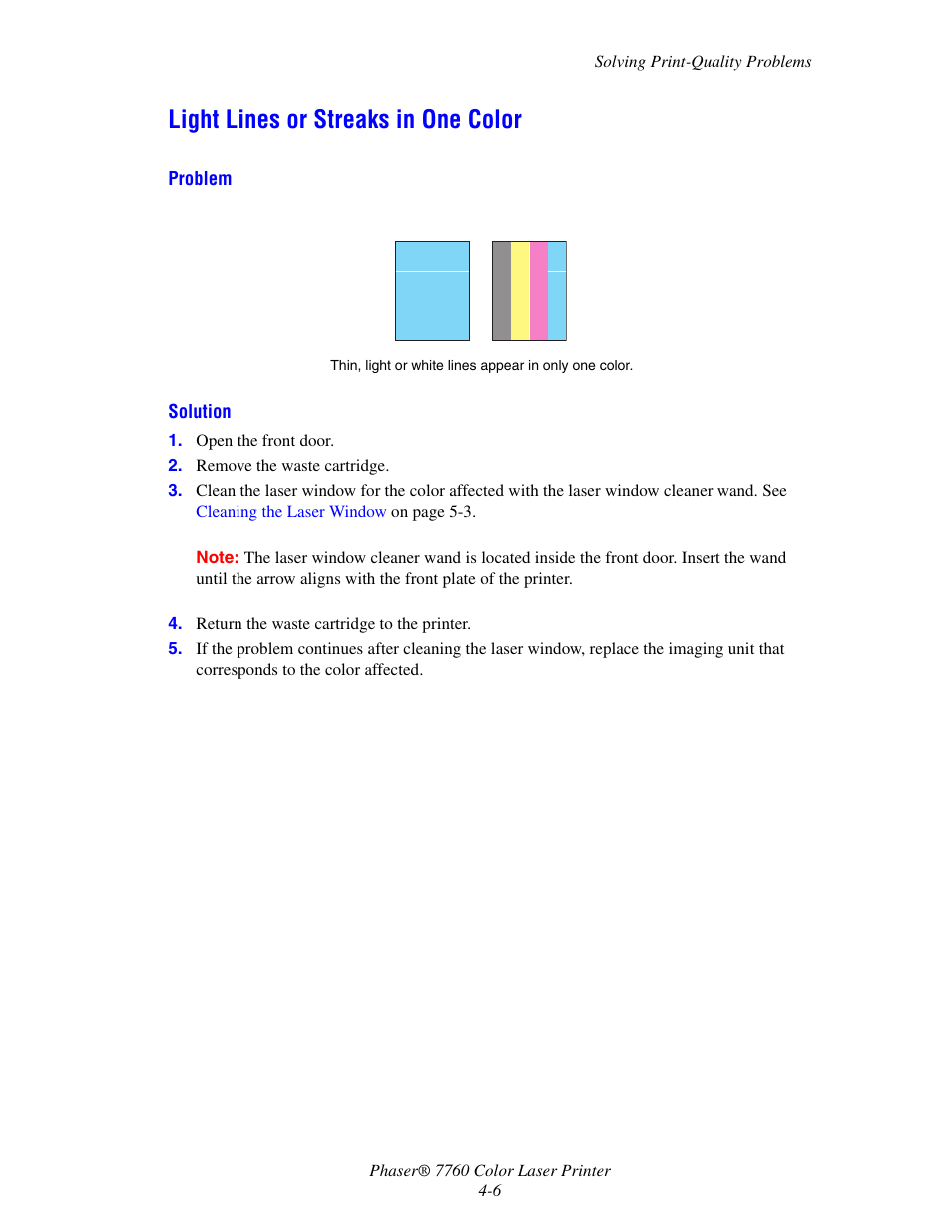 Light lines or streaks in one color, Light lines or streaks in one color -6 | Xerox 7760 User Manual | Page 93 / 158